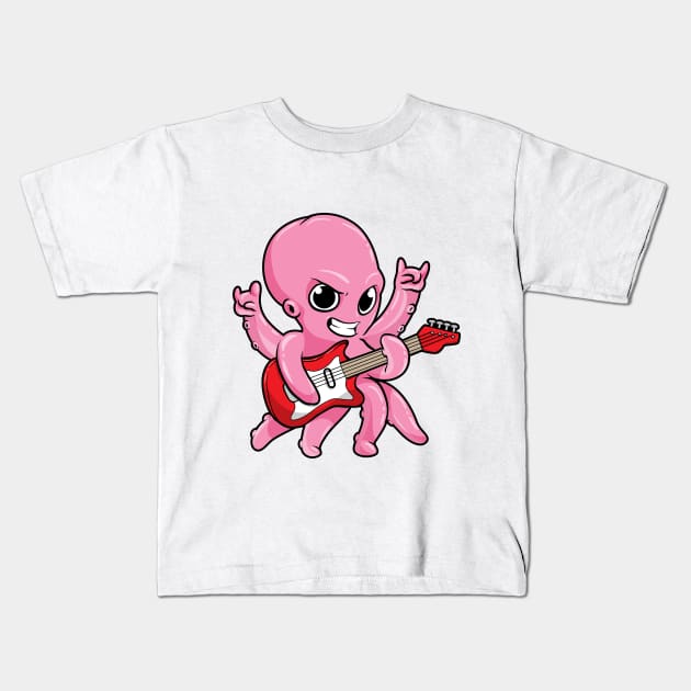 Octopus as rock star with a guitar Kids T-Shirt by Markus Schnabel